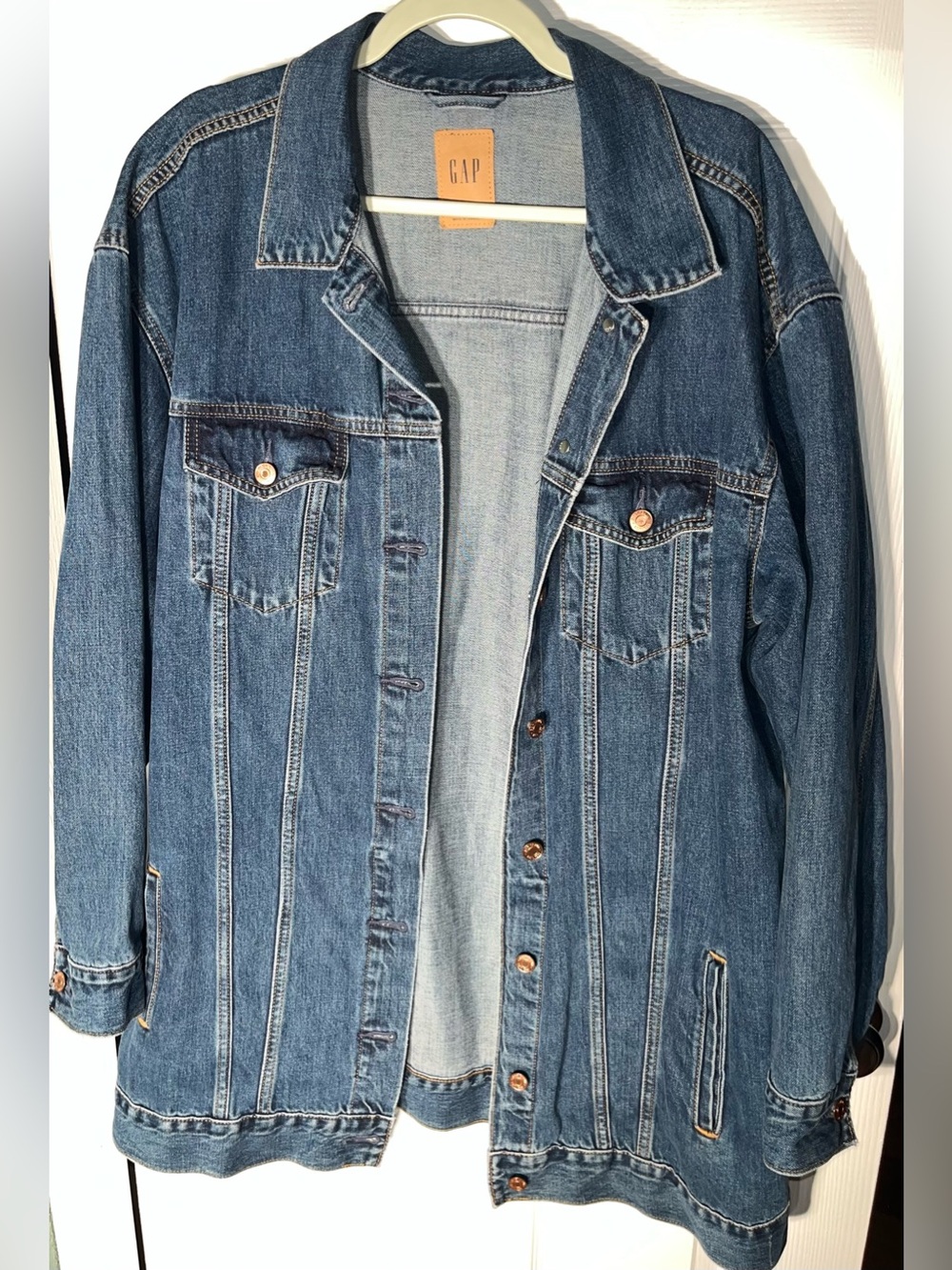 Women’s GAP Oversized Long Denim Button Jacket 100% Cotton Size XL Tall XLT